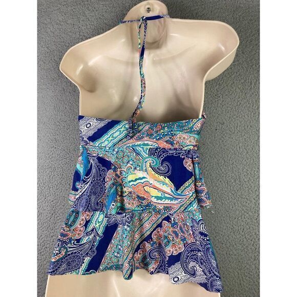 Kenneth Cole Swim Reaction Top Tankini Womens Size Small Ruffle Halter Blue - Picture 8 of 10
